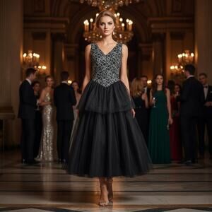 Vintage 1980s Scott McClintock Tulle Gown 6 Black